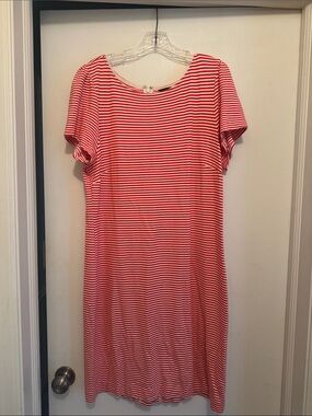 Ann Taylor Orange & White Striped Short Sleeve Shift Dress